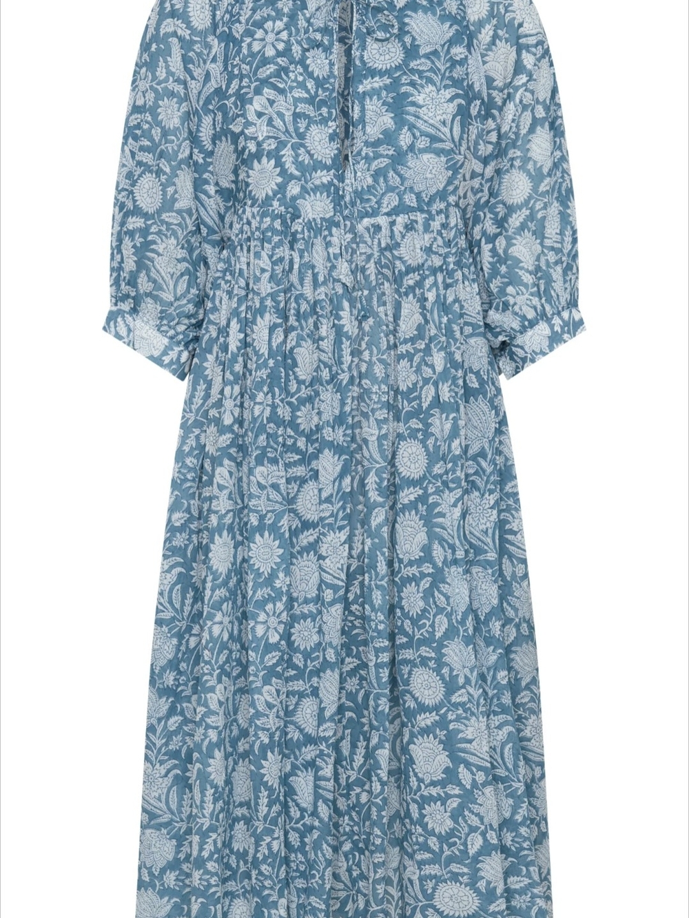 Blue Floral Cotton Midi Dress